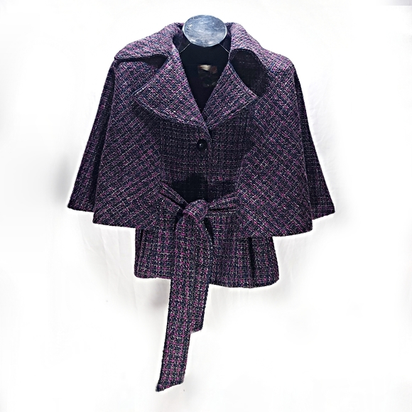 NWOT Northern Reflections Tweed Pattern Belted Capelet Sz M Violet/Indigo/Grey - Picture 1 of 9